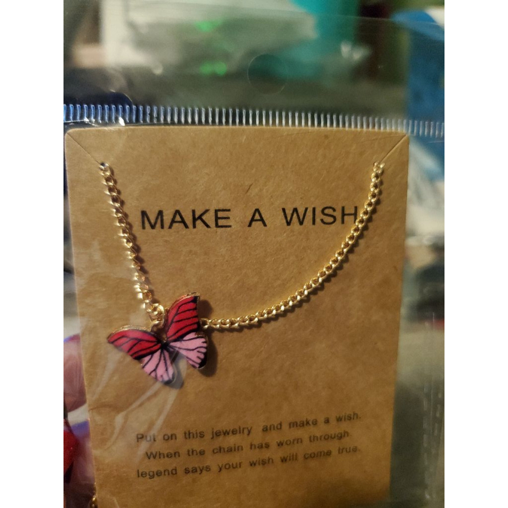 Women's Necklace Red Pink Butterfly